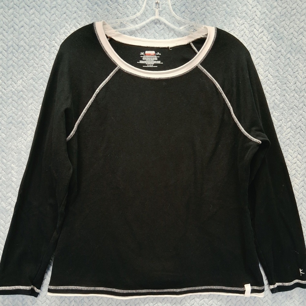 Danskin Now Black White Raglan Long Sleeve Activewear Top XL 16/18 Athleisure
